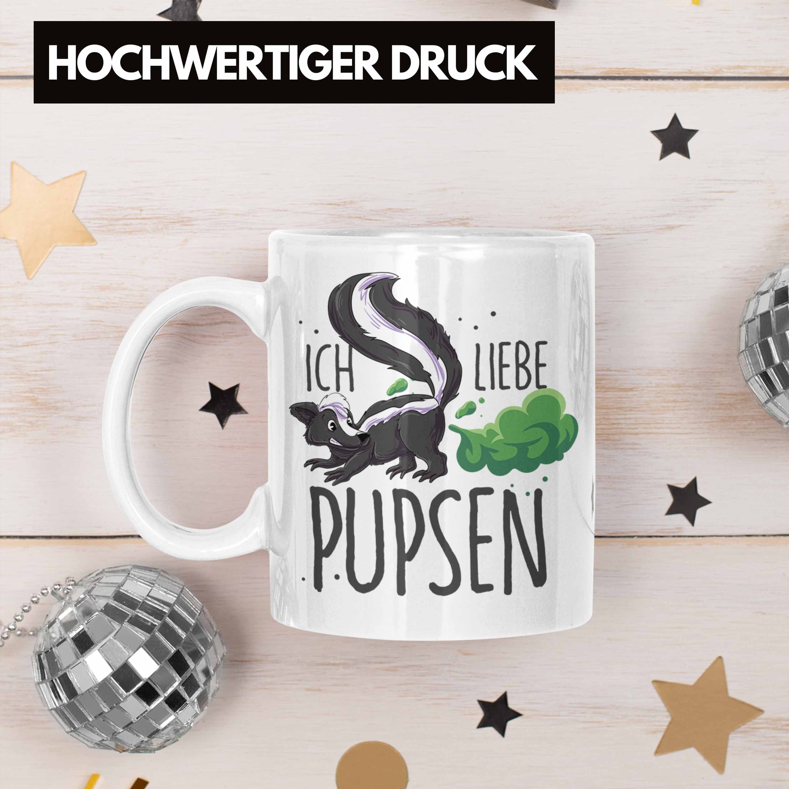 Tasse Tasse "Ich Lustige Trendation Weiss Geschenkidee mit liebe Gebu Stinktier-Motiv Pupsen"