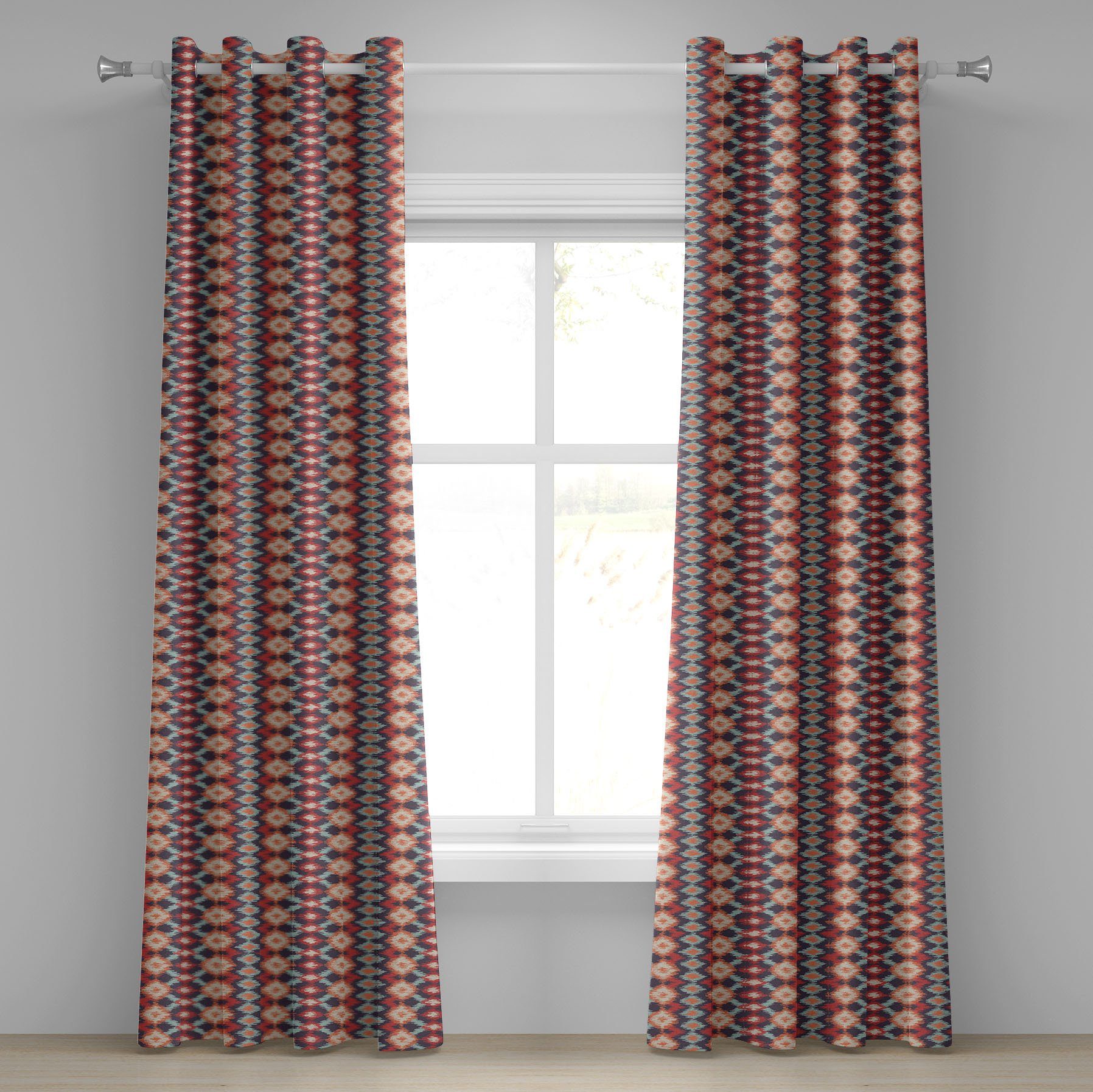 Gardine Dekorative 2-Panel-Fenstervorhänge für Schlafzimmer Wohnzimmer, Abakuhaus, Ikat indigene Muster