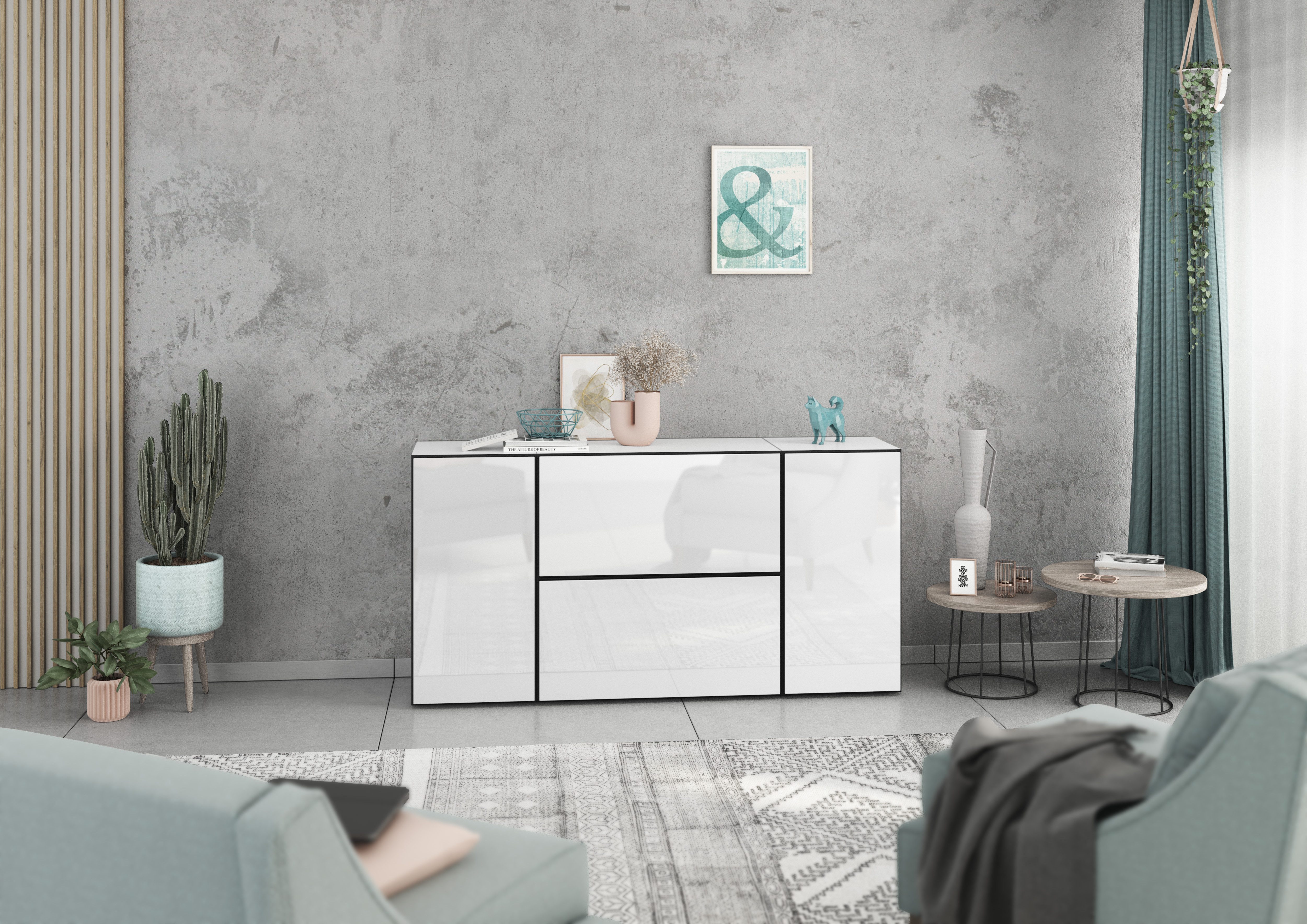 BMG Möbel Sideboard Modul+ (Sideboard Set 4 tlg., bestehend aus, 2x Schrank mit Tür, 2x Schrank mit Klappenfunktion), individuell kombinierbar, Sofclose-Funktion, Made in Germany