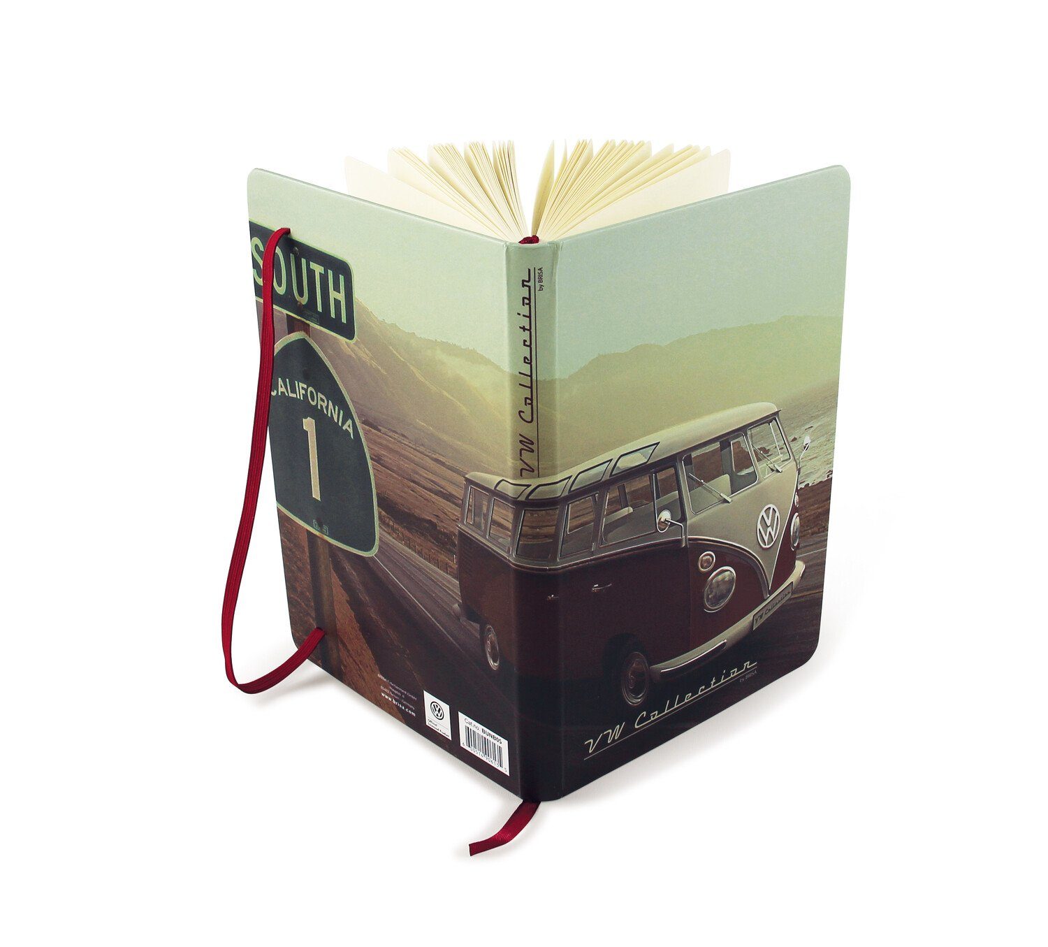 VW Collection by BRISA Notizbuch Volkswagen Tagebuch, liniert im Hardcover-Einband im T1 Bulli Design, Schreibbuch mit Retro-Motiv im DIN A5 Format Highway 1