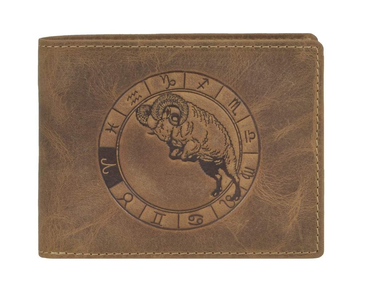 Portemonnaie, Vintage, Lederbörse, Sternzeichen-Prägung Geldbörse Widder Greenburry