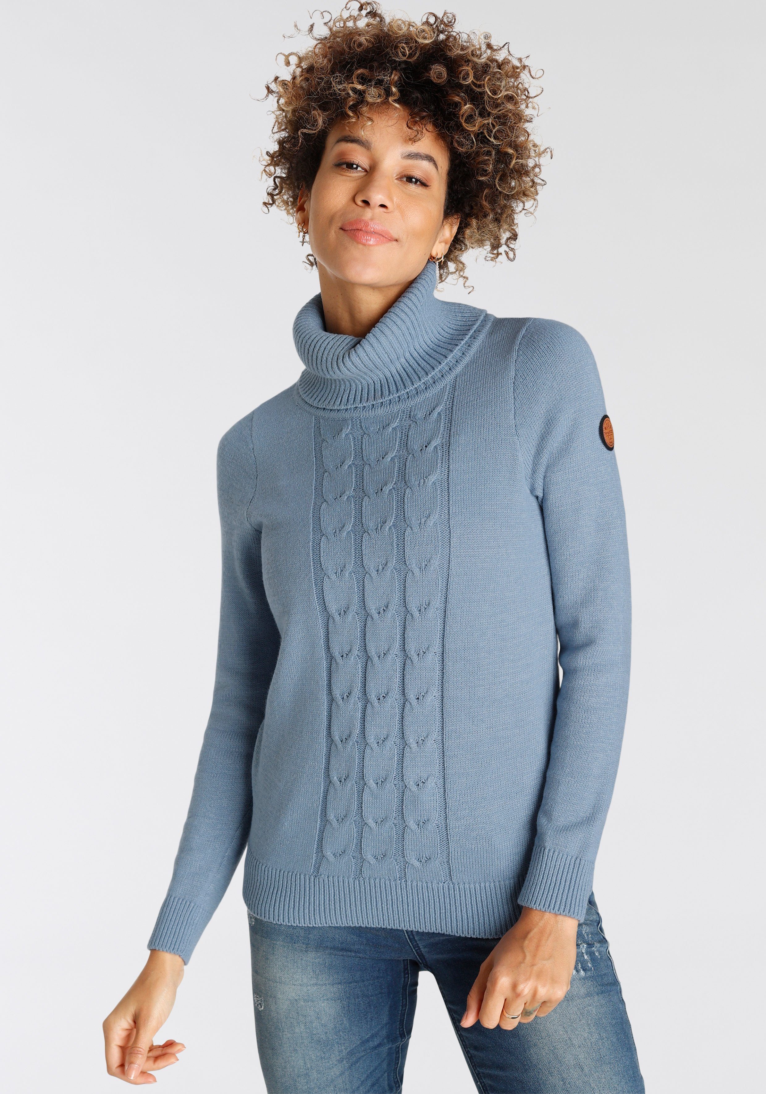 tollem NEUE KOLLEKTION - Zopf-Strickmuster mit Rollkragenpullover lightblue melange KangaROOS