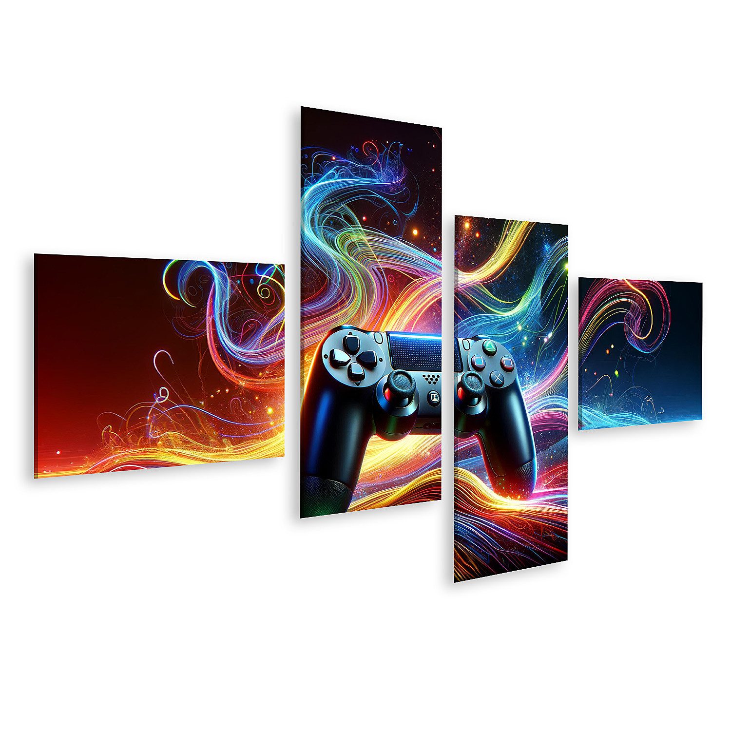 islandburner Leinwandbild Gaming-Controller detailliert in der Mitte umgeben von dynamischem Lic