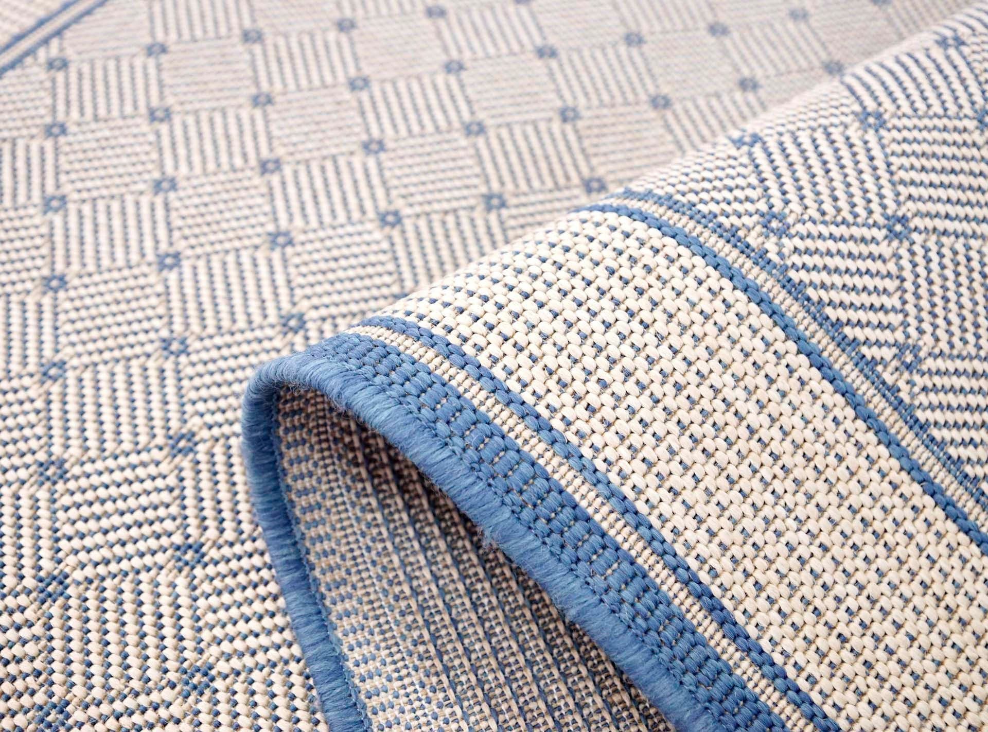 Teppich Faberg, andas, rechteckig, Höhe: Sisal-Optik, Scandi pflegeleicht, mit Bordüre, blau 5 mm, Flachgewebe