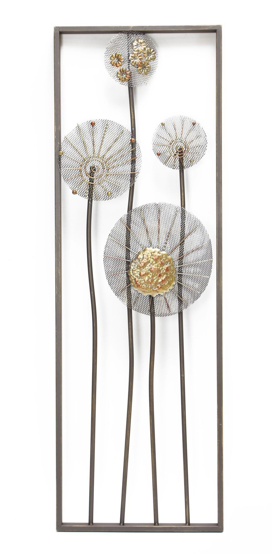 Dekoleidenschaft Wandbild "Flowers" 3D Metall Wanddeko, Rost-Optik & gold, 30x90 cm, Wandschmuck, Blüten, Metallbild, Wanddekoobjekt