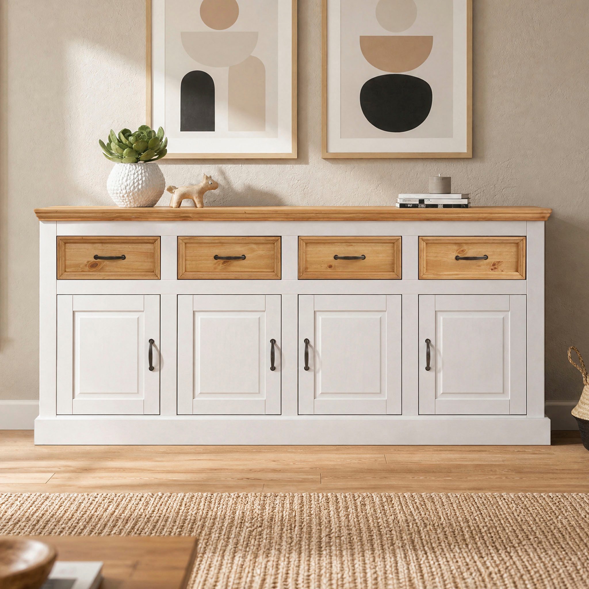 OTTO home Sideboard Selma, Kommode mit 4 Türen und 4 Schubkästen. Breite 192 cm