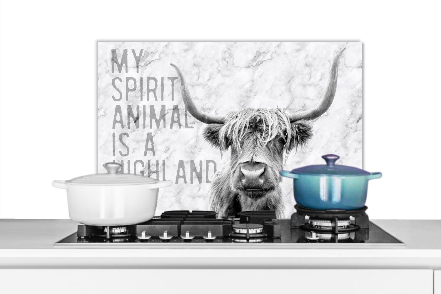 Zitat, (1-tlg), Marmor Wandschutz, Küchenrückwand aus Highlander Schottischer küchen - 60x40 MuchoWow Temperaturbeständig - cm, Herdblende