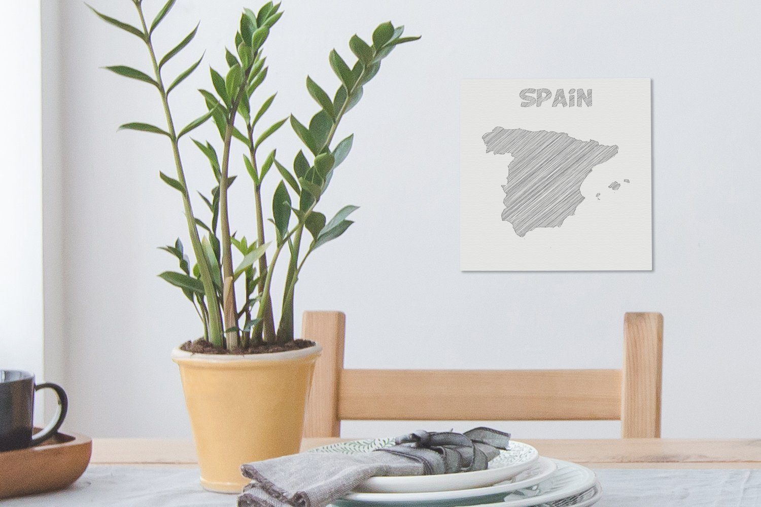Skizze (1 St), Leinwandbild von für OneMillionCanvasses® Bilder Schlafzimmer Leinwand Schwarz-Weiß-Abbildung Wohnzimmer Spanien, einer