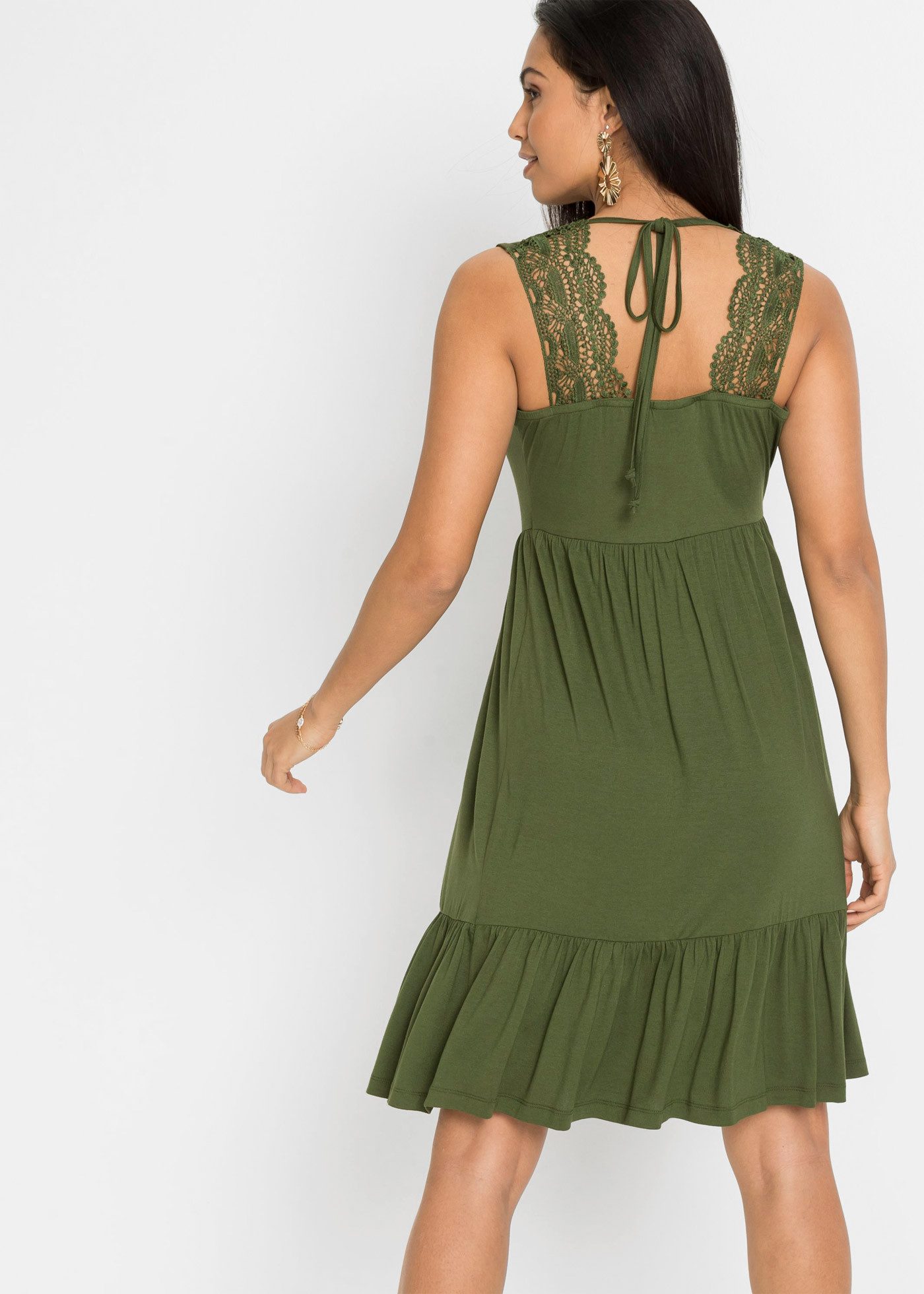 bonprix Jerseykleid für eleganten Look, ärmellos, ohne Kragen, A-Linie, mit Volant