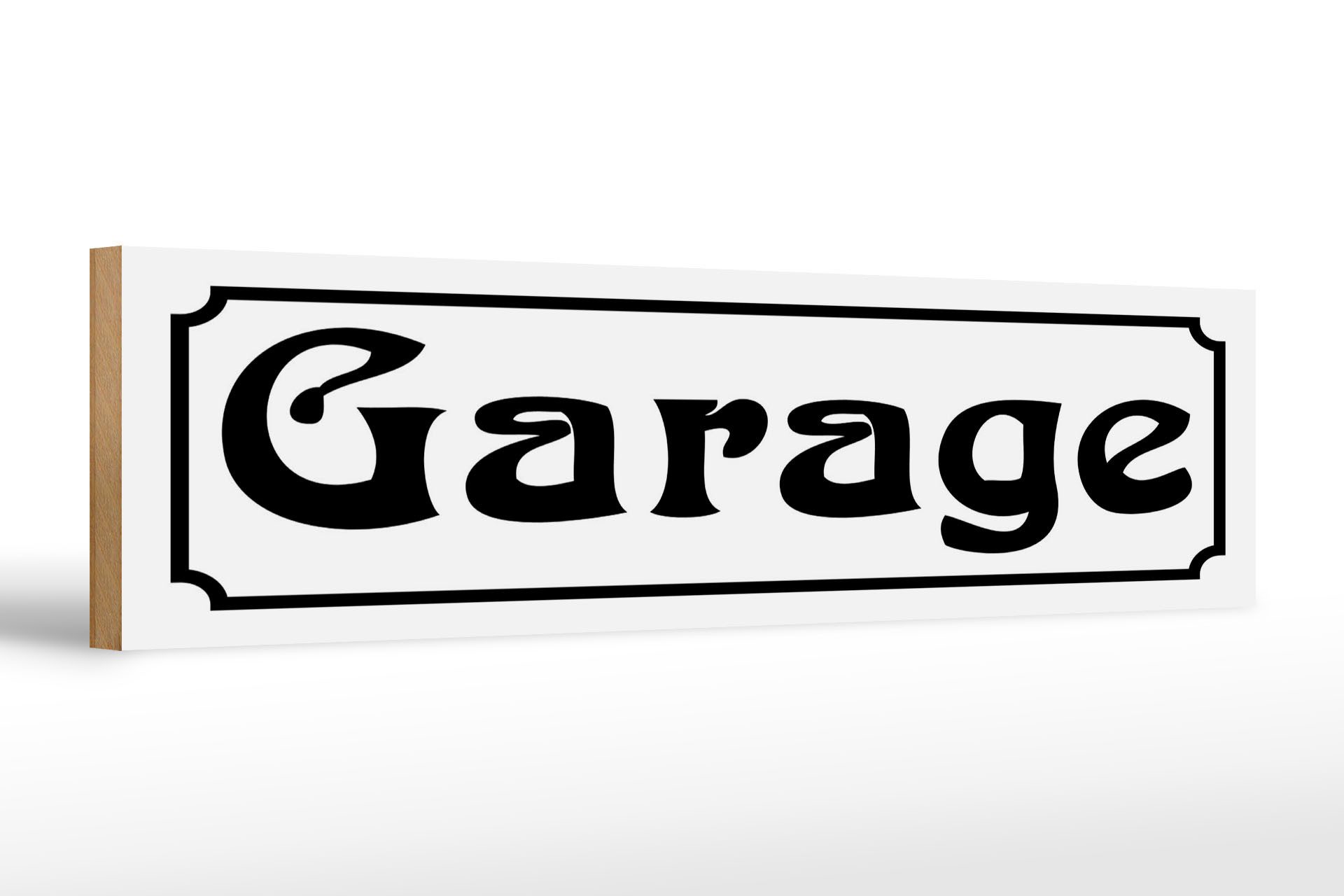 Femer GmbH Holzbild Hinweis 46x10 cm Garage weißes, (1 St), Glatte Holzfaserplatte (MDF), vorn beschichtet