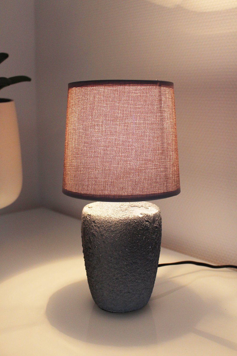 Arnusa Tischleuchte Grau Leuchtmittel Beton Optik cm, 15x30 Nachttischlampe ohne Ein-/Ausschalter, kleine
