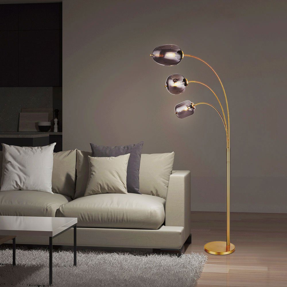 etc-shop LED Bogenlampe, Leuchtmittel nicht rauchfarben Metall 3 Glas inklusive, Flammig Wohnzimmerlampe cm 80 Stehleuchte L
