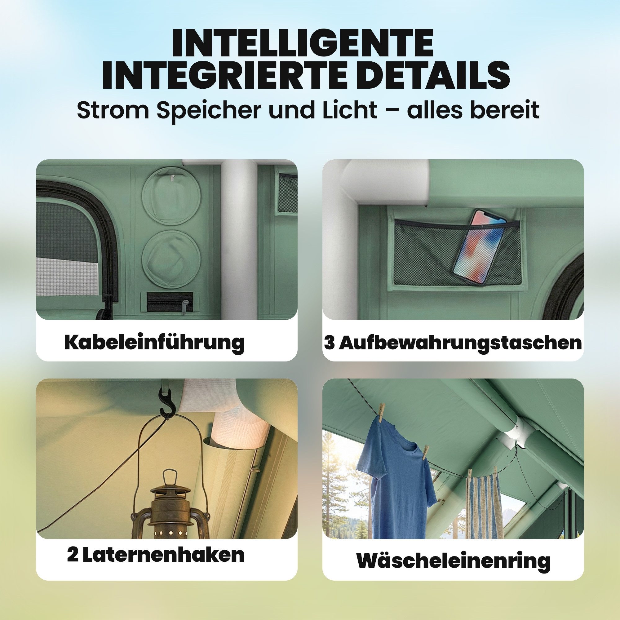 MC Star aufblasbares Zelt Aufblasbares Zelt 8-10 Personen Schneller, (Aufbau 4-Jahreszeiten Wasserdicht Kratzfest Zelt mit Kaminöffnung Dachfenster)