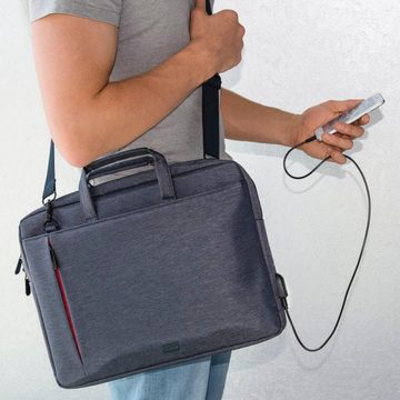 Hama Laptoptasche Notebook Tasche bis 34 cm (13,3 Zoll), Farbe Blau, modisches Design, Mit Tabletfach, Vordertaschen, Organizerstruktur, Trolleyband,USB-Port