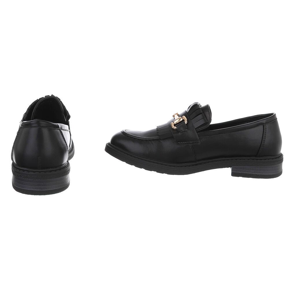 Ital-Design Damen Loafer mit Fransen und Schnalle Slipper (91742736) Blockabsatz Mokassins in Schwarz – Bild 5 von 5