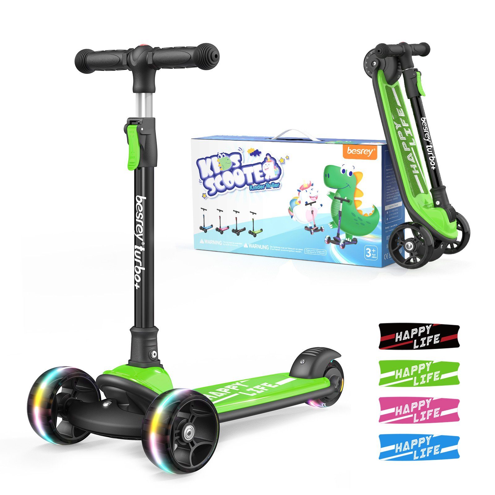 besrey Cityroller Scooter Roller Kinder Kinderroller Dreiradscooter ab 2 jahre faltbar, Alle drei Räder mit LED, Kinderscooter mit ABEC-7 Kugellager