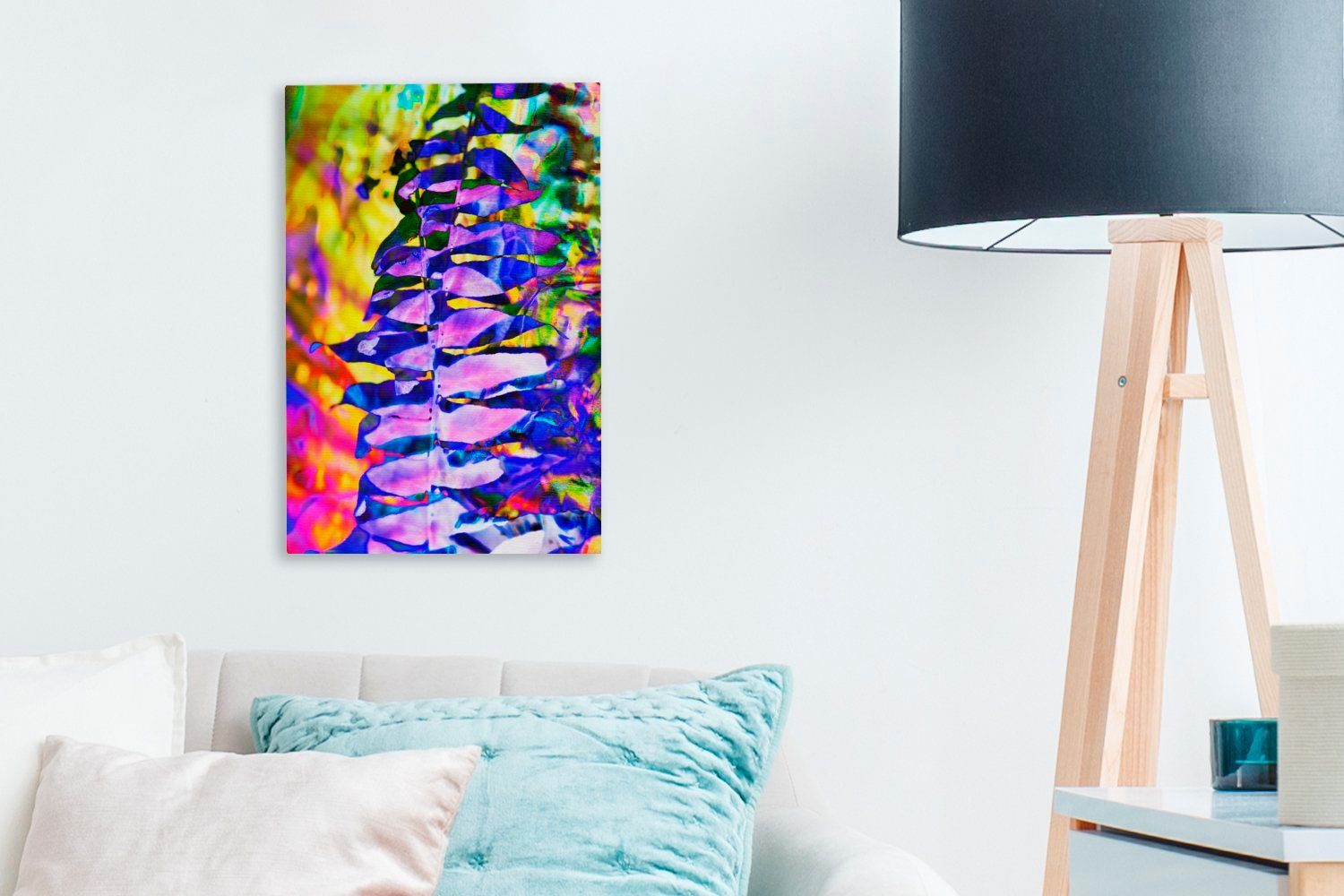 Lila Kunstwerk, in OneMillionCanvasses® (1 Leinwandbild einem inkl. fertig Zackenaufhänger, Leinwandbild St), bespannt abstrakten 20x30 Farn Gemälde, cm