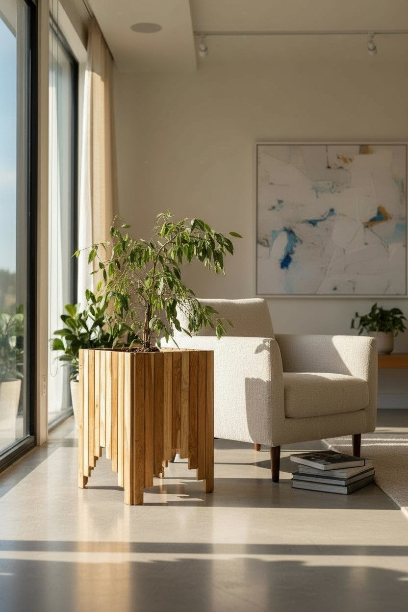 FaHome Blumentopf Holz Blumenkasten – Blumenkübel (Pflanzkasten, Vertikale Holzlatten – 45x35x35 cm), Massivholz Handgefertigt