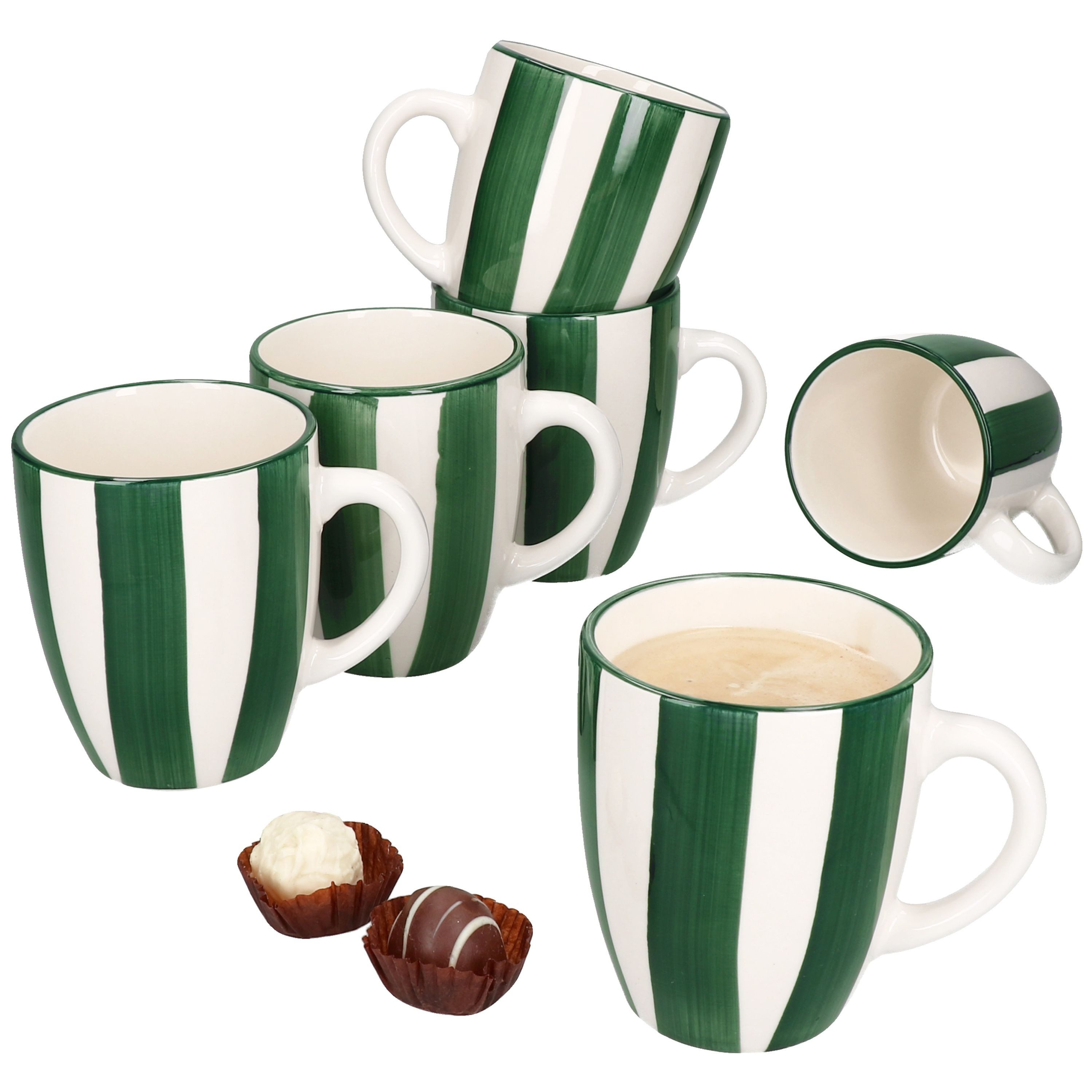 Becher 6x Wald grün Kaffeebecher 320ml Steingut-Tassen 6 Personen Glühwein