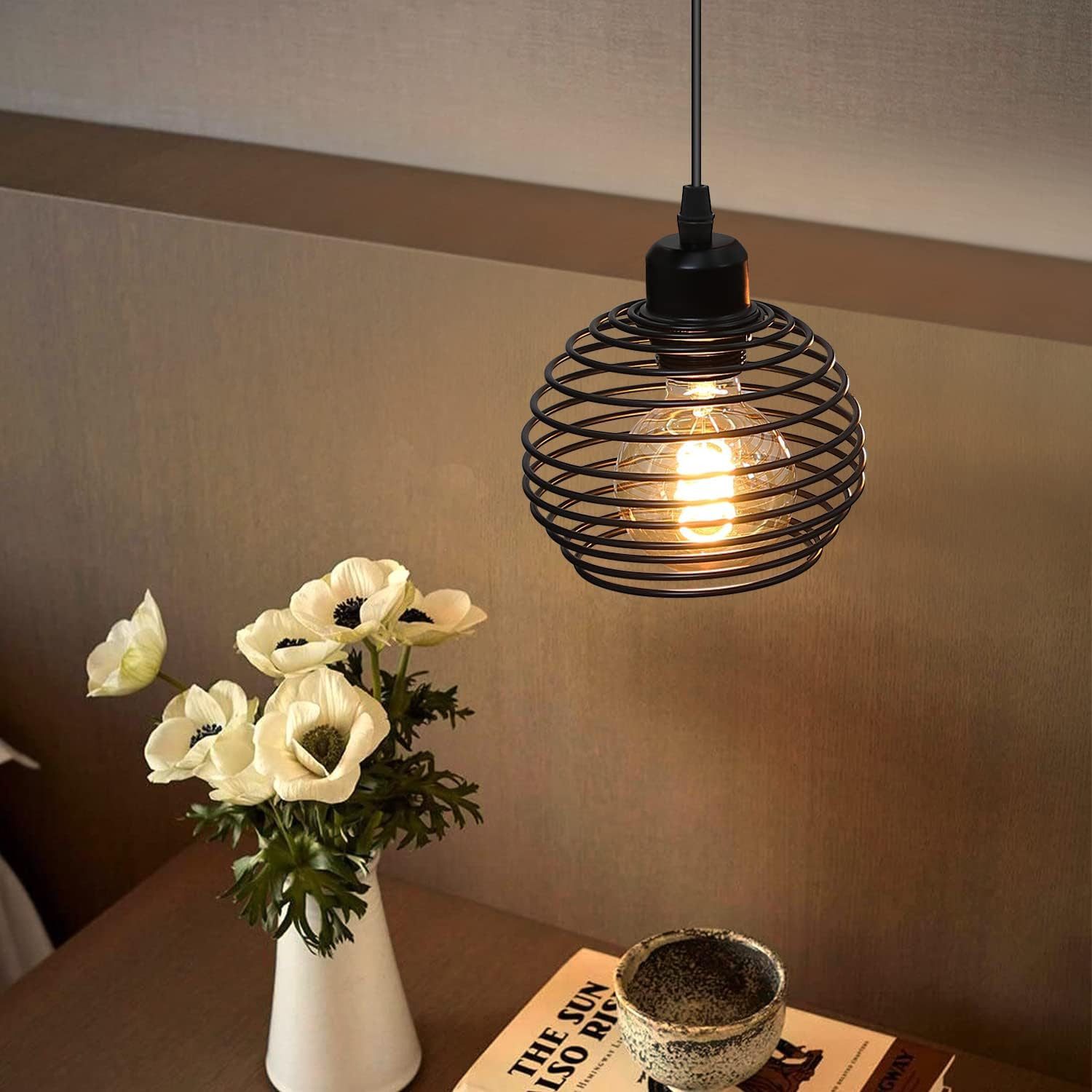 Nettlife Pendelleuchte Esszimmer Schwarz mit Schalter Vintage