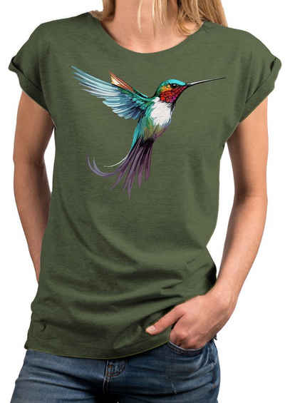 MAKAYA Print-Shirt Damen Kolibri Motiv Sommer Top Druck Vogel Kurzarmshirt Tunika Oversize, große Größen