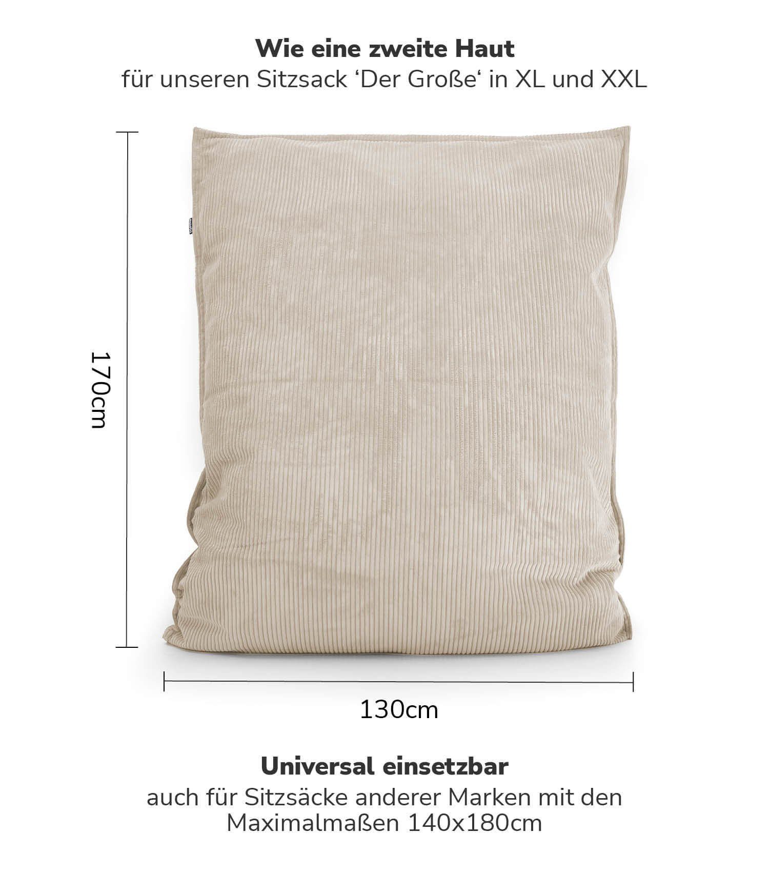 Cord Überzug Cover), (nur Sitzsack Cover, Sitzsack geliefert ohne Das Bean Bag mokebo oder Kuschel-Cover Bezug Hülle Grau, in