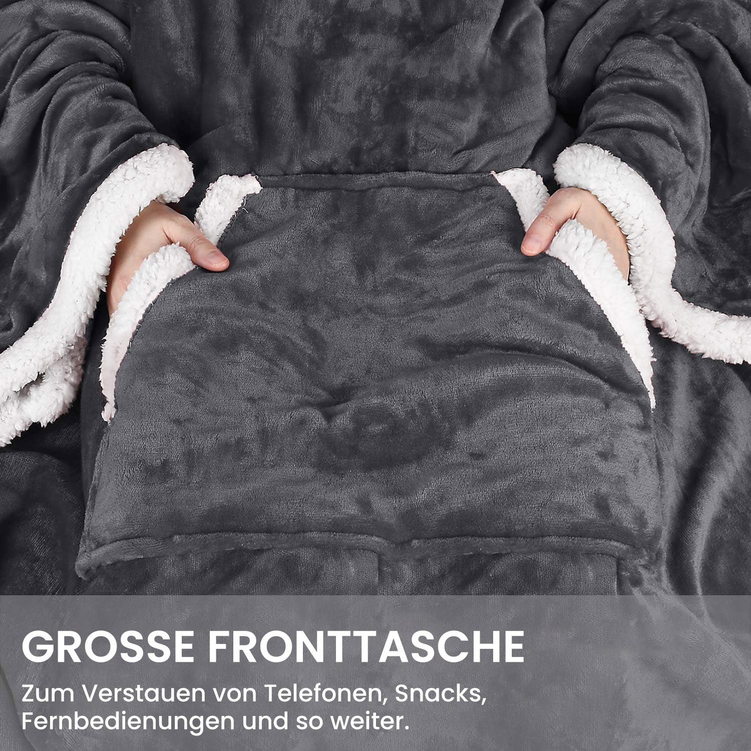 Wohndecke TV-Decke Grau Lambswool, MAGICSHE Sherpa-Decke mit aus Ärmeln,