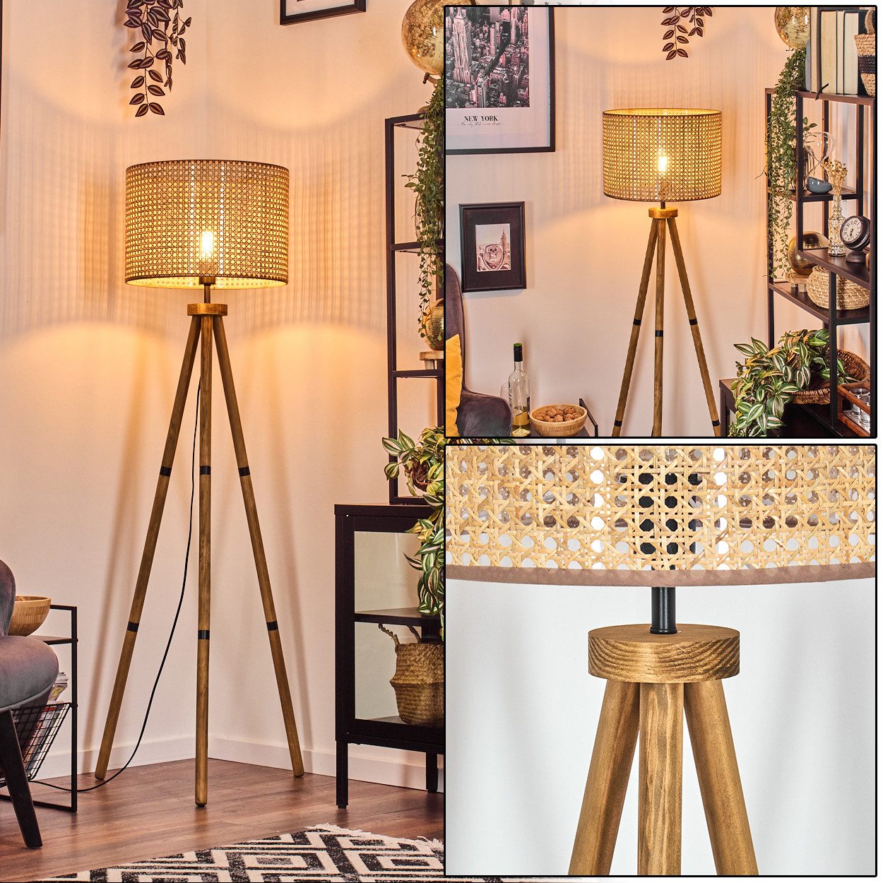 hofstein Stehlampe Stehlampe aus Holz/Rattan/Wiener Geflecht günstig online kaufen