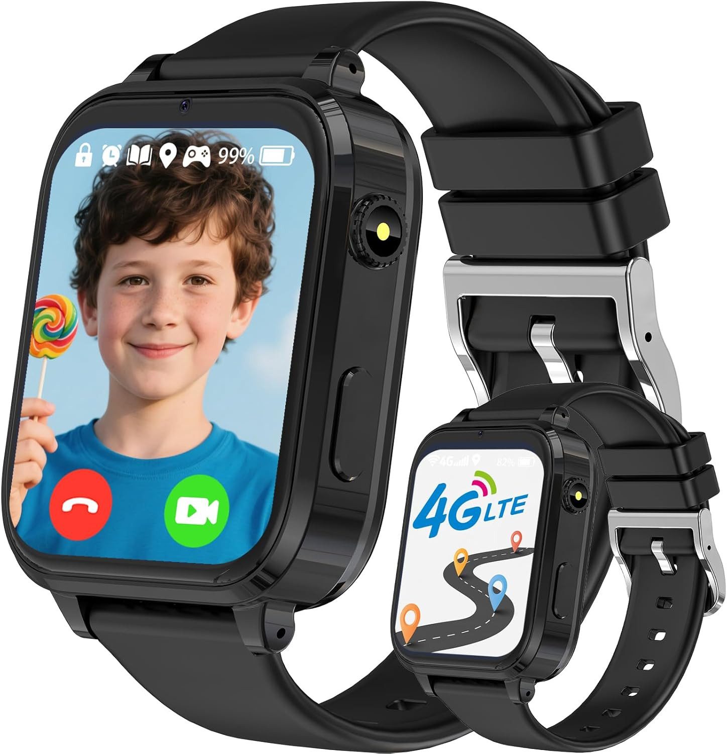 clleylise Kinder GPS Telefon; Video SOS Schulmodus 4G Smartwatch (2,5 cm, Android), Eltern App Ortung Anruf Kamera SIM Sicherheit