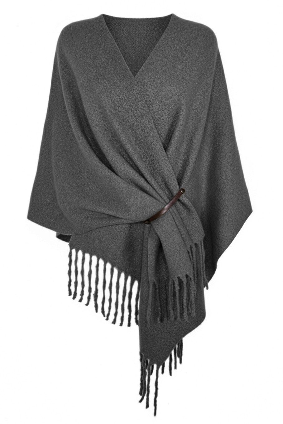 dy_mode Strickponcho 3-in-1 Damen Poncho, Umhang, Stola & Winterschal mit Fransen in Unifarbe, mit Fransen, Multifunktionstuch