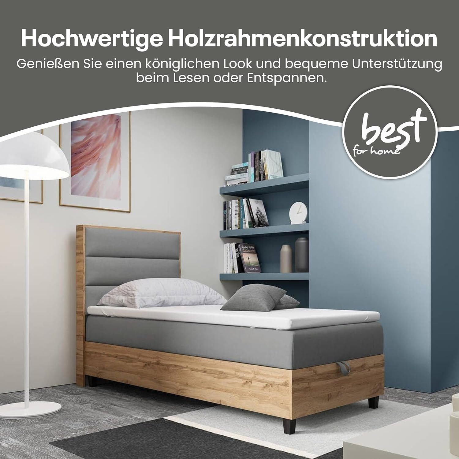 Best for Home Boxspringbett Trinity K-1 Einzelbett mit Bettkasten, Bett mit Komfort Topper T-5cm (Bett, Polsterbett mit Stauraum, Jugendbett, Kinderbett versch. Größen, 4-St., 70x200 80x200 90x200 100x200 cm), Verschiedene Liefermöglichkeiten, TOP Preis-Leistungs-Verhältnis