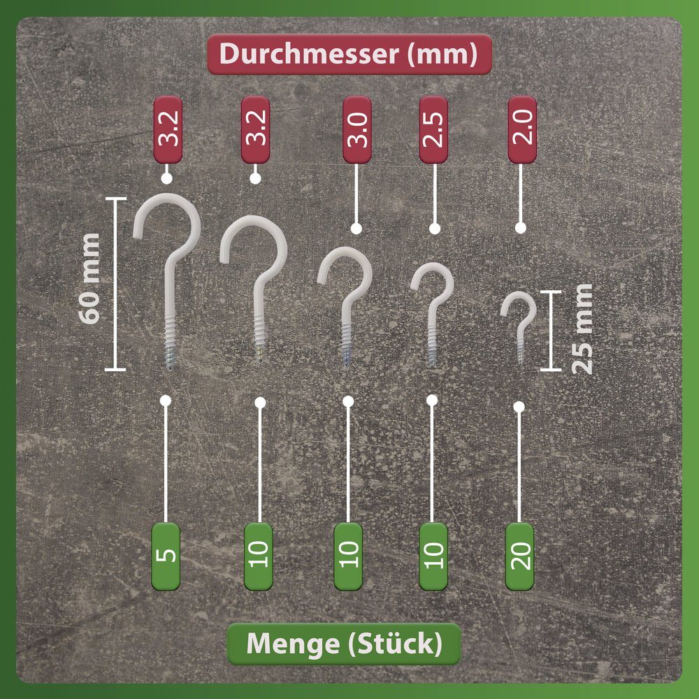Quadrios Schraubhaken Quadrios 22SA053 Schraubhaken-Sortiment Weiß 55 Teile 55 St. – Bild 3 von 5