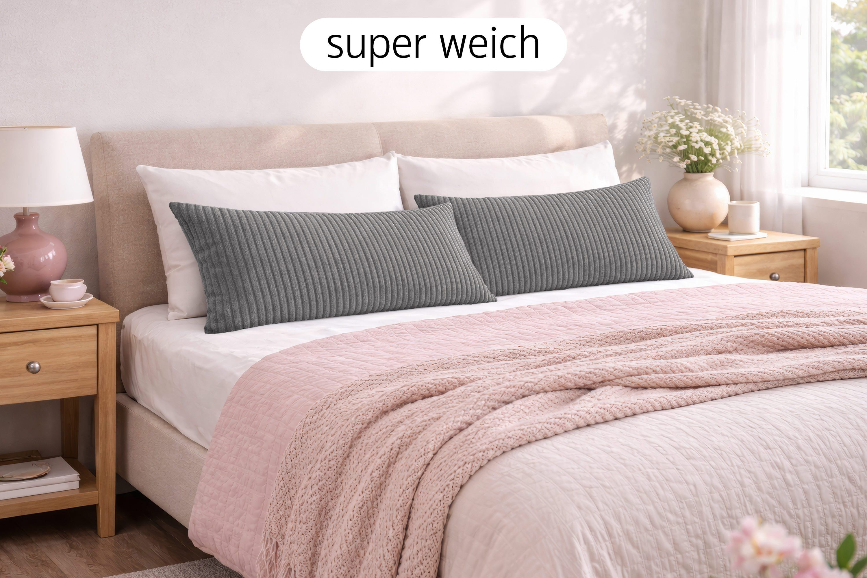 Amilian Dekokissen 40x80 cm 2er Set mit Füllung – Cord-Optik Sofakissen, mit Füllung und Bezug, formstabil, Hotelverschluss