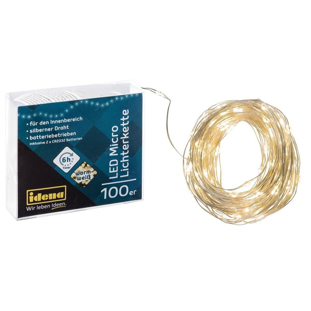 Idena LED-Lichterkette 100er, Micro-LED, warmweiß, 10,2 m, für innen, batte günstig online kaufen