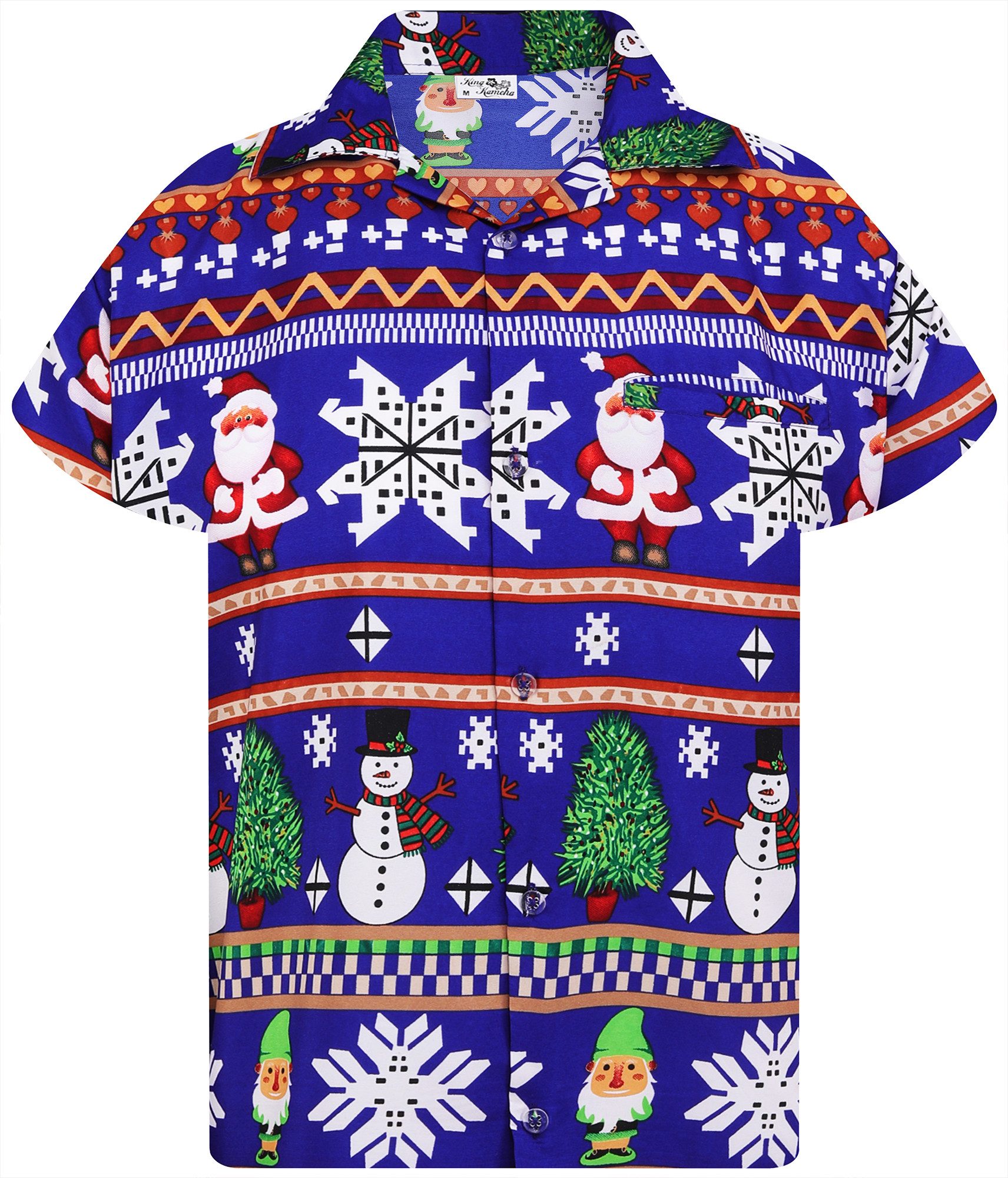 Hawaiihemd Christmas Rows Funky Hawaii-Hemd Kurzarm Front-Tasche Unisex