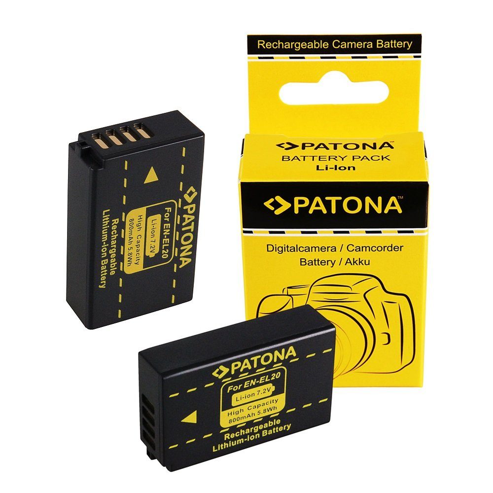Patona 2x Akku für Nikon EN-EL20 Kamera-Akku Ersatzakku Kameraakku 800 mAh (7,2 V, 2 St), EN-EL20a 1 J-1 1J1 J1 1V3 1 V-3 V3 ENEL20 ENEL20