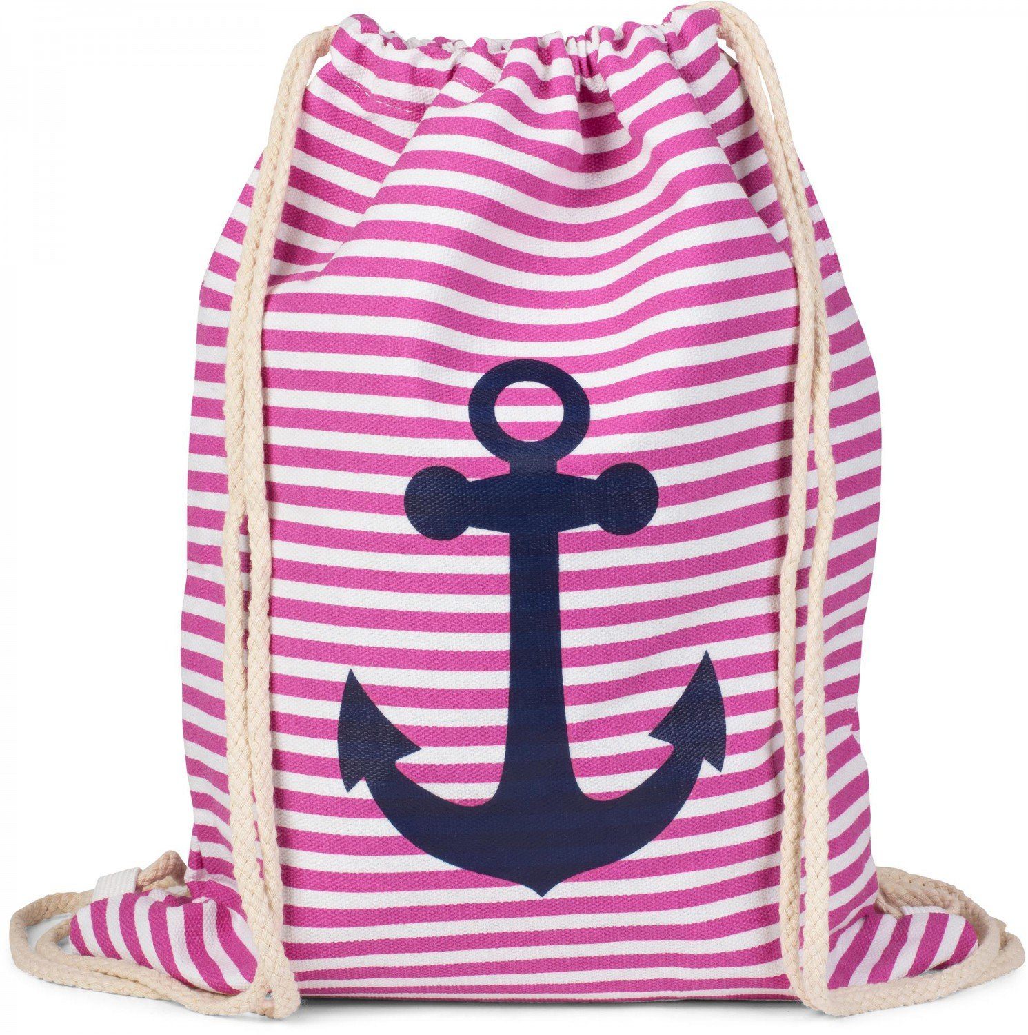 Print Fuchsia-Weiß / (1-tlg), (Pink) Anker mit styleBREAKER Marine Turnbeutel Turnbeutel Streifen und