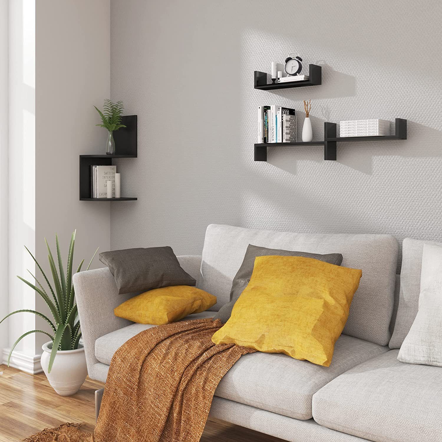 Woltu Wandregal, Bücherregal Wandboard 3er Set Retro Hängeregal, in U Form günstig online kaufen