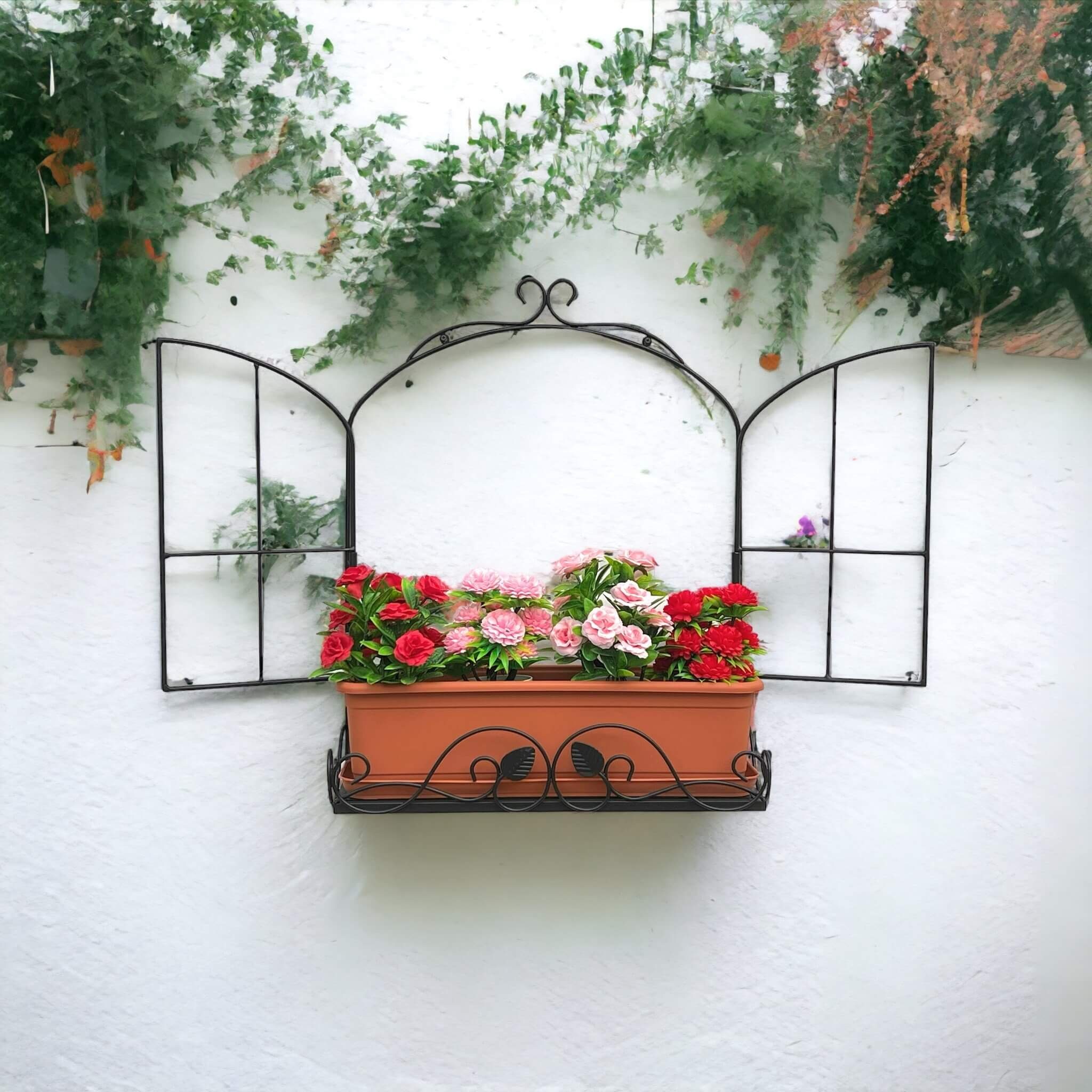 Schwarz Wandblumenhalter Fenster Blumenregal, Metall Wand Blumenständer DanDiBo Blumenkasten Eckig