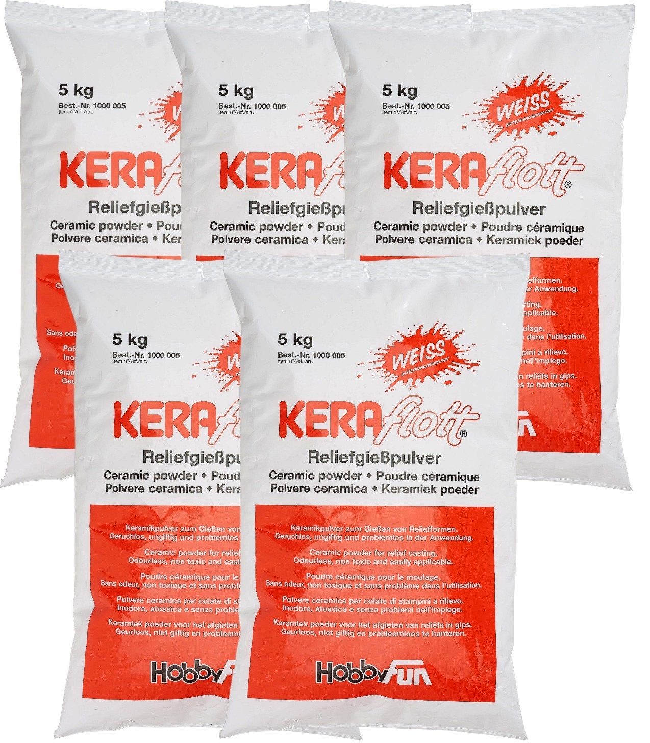HobbyFun Modelliermasse Gießmasse KERAflott 5 x 5 kg weiß (5 Stück), Keramik, Porzellan, bemalbar, bruchfest