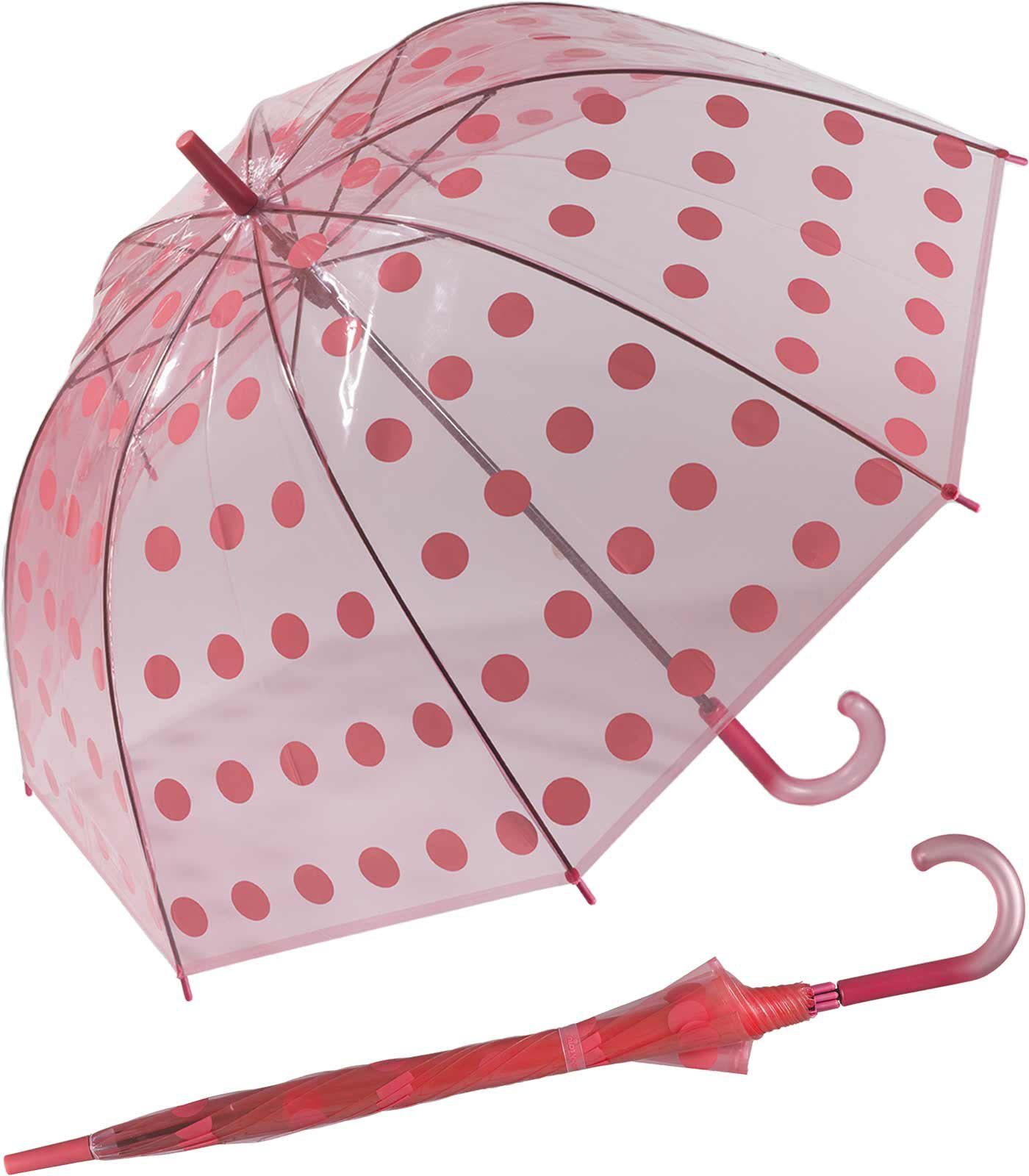 das nasse Punkte Dots, RAIN großer Langregenschirm bringen bunte Grau HAPPY Big in Farbe transparenter Glockenschirm transparent-pink