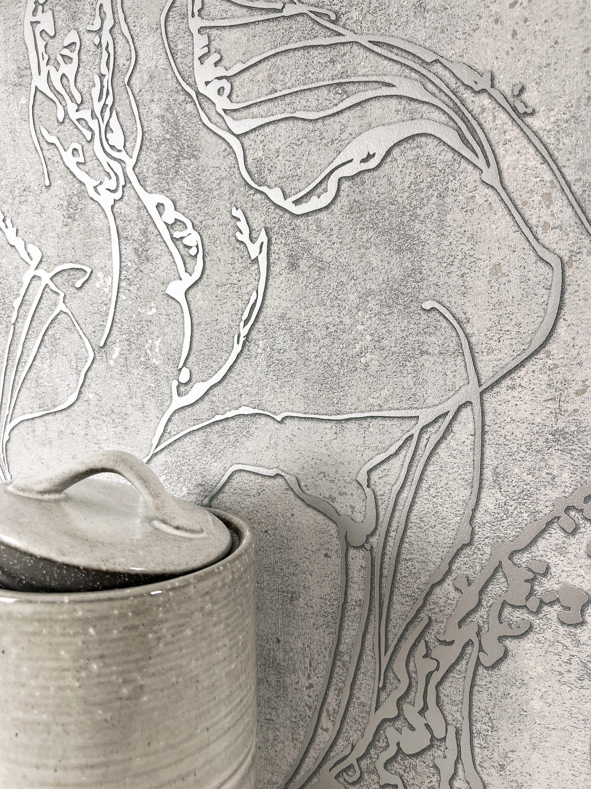 Newroom Vliestapete Fozia Grey Tapete Mustertapete Grafik,Linien,Leicht glänzend, Grau Tapete Modern Grafik - Glanztapete Abstrakt Silber Metallic Grafisch 3D Optik Linien Leicht glänzend für Wohnzimmer Schlafzimmer Küche, Glanztapete