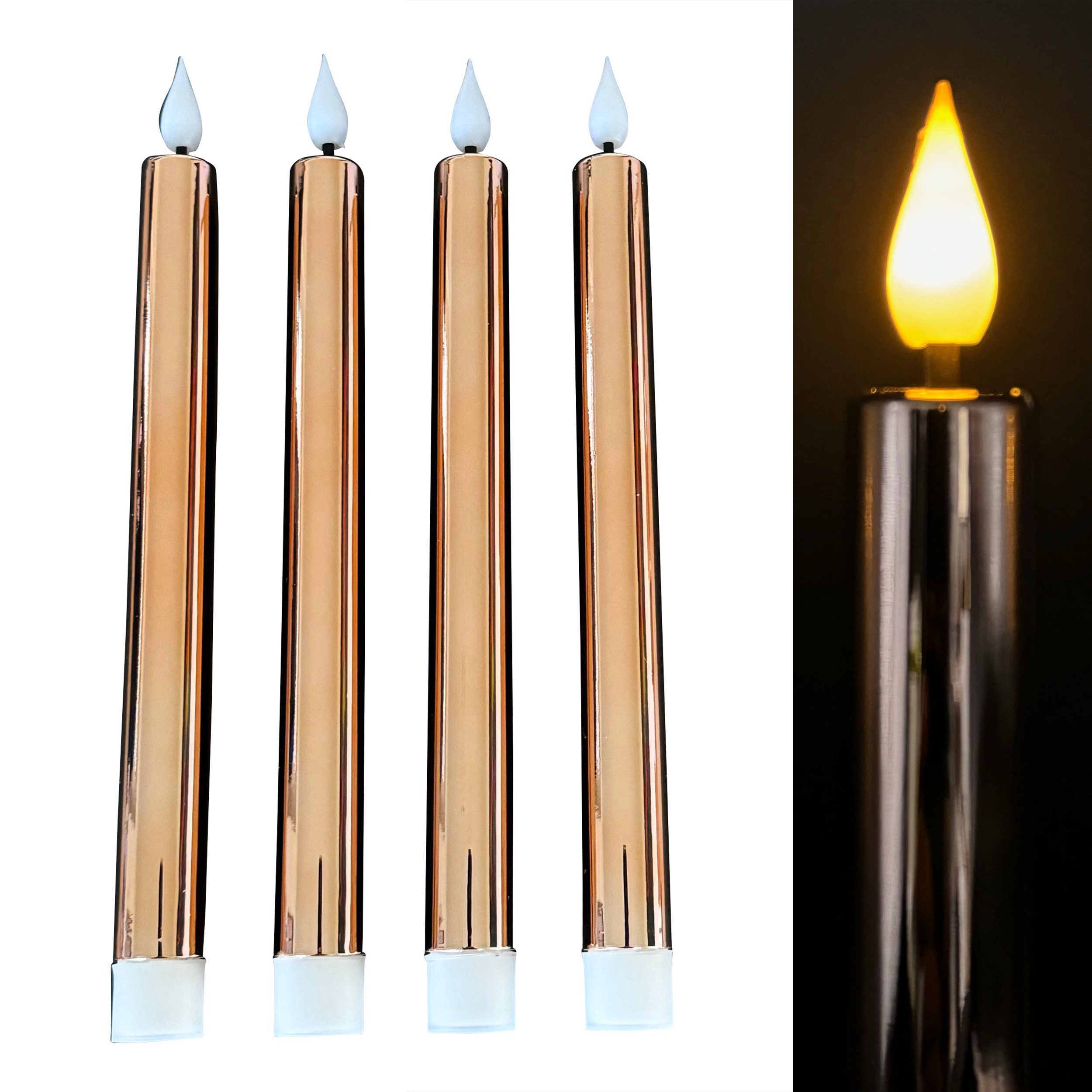LED-Kerze 4 LED Stabkerzen SHINY mit glänzender Oberfläche inkl. Timer