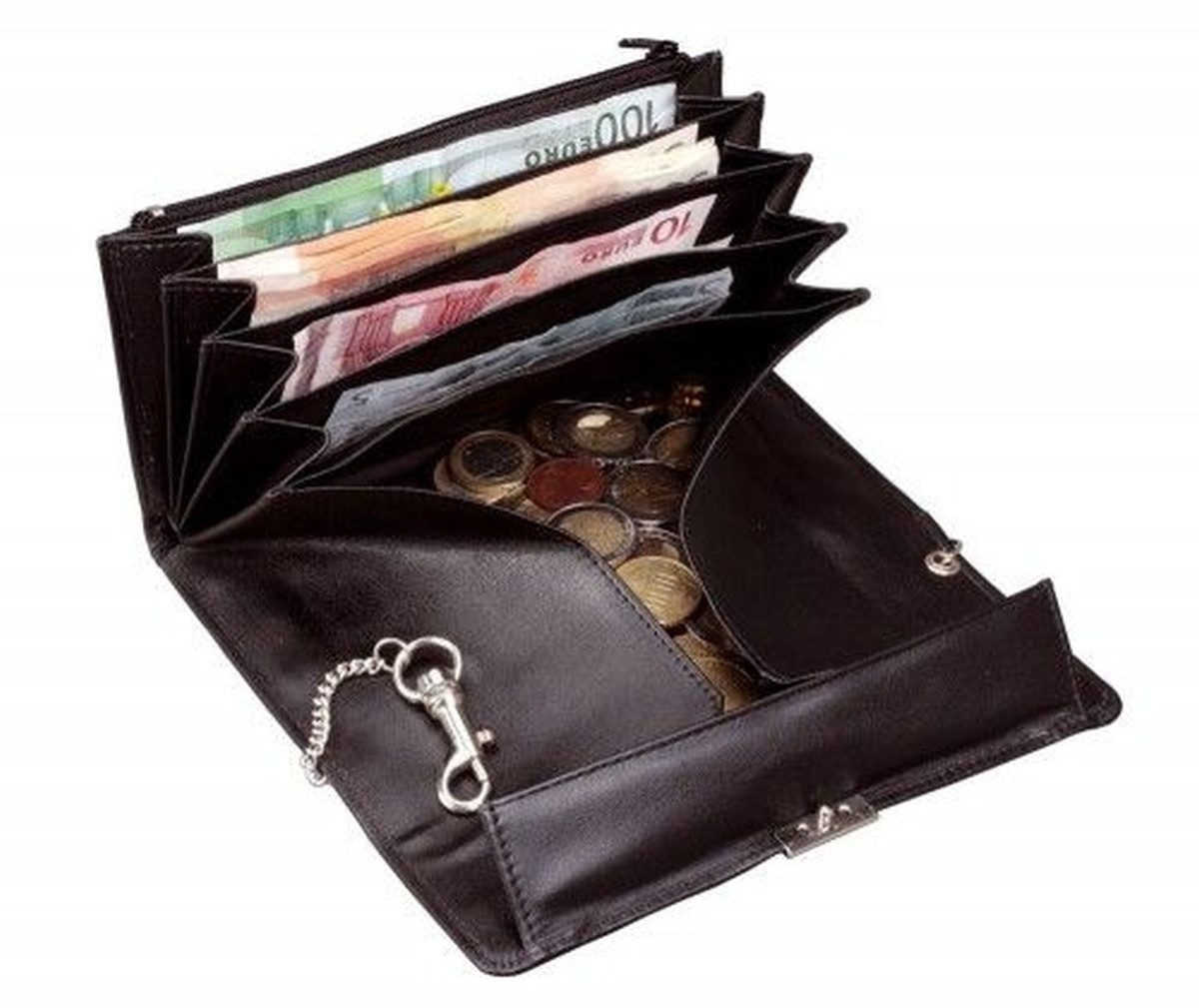 Alassio® Gürteltasche Kellnerbörse 18,5x9,5cm Leder mit Metallkette schwarz