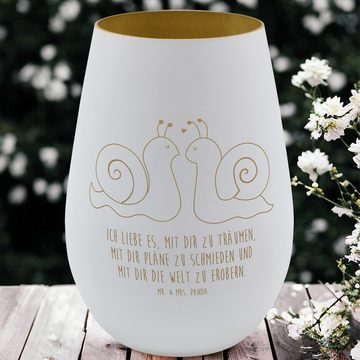 Mr. & Mrs. Panda Windlicht Schnecken Liebe - Weiß - Geschenk, Windlicht Gravur, Kerze, Windlicht (1 St), Inklusive Teelicht