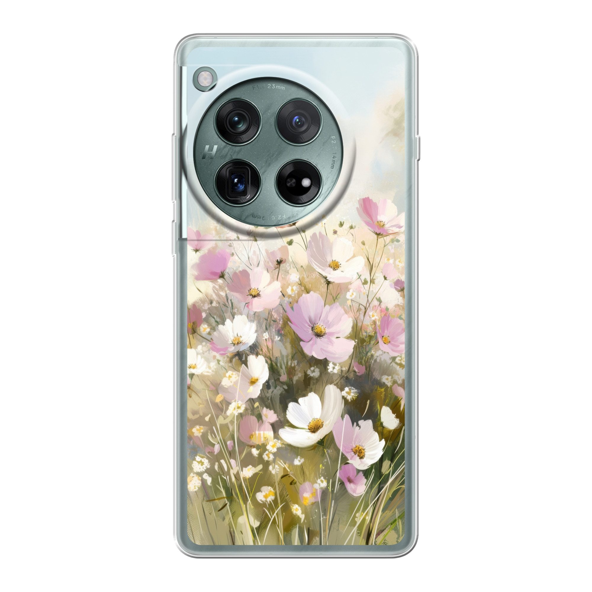 MuchoWow Handyhülle für OnePlus 12 Blumenfeld - Helle Farbtöne - Gemalt, Handy Case, Silikon, Bumper Case Dünn