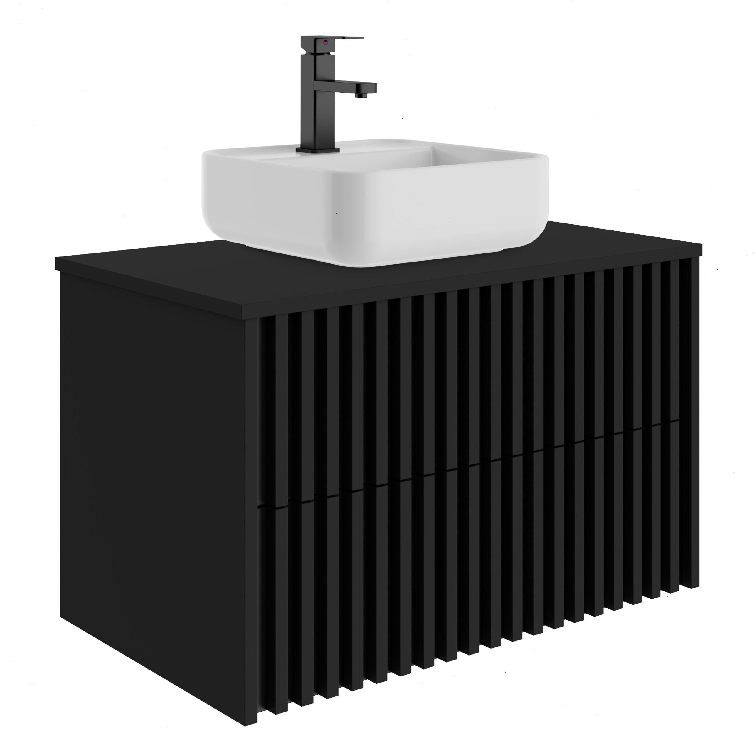 UEV Waschtisch mit Unterschrank hängend Rechteckiges Keramikwaschbecken (Komplett-Set Badmöbel, Badezimmmer Schrank, mit Wasserhahn und Pop-up-Ablassventil Aufsatz-Waschbecken), Soft-close Schubladen,Waschbeckenunterschrank mit 2 Schubladen