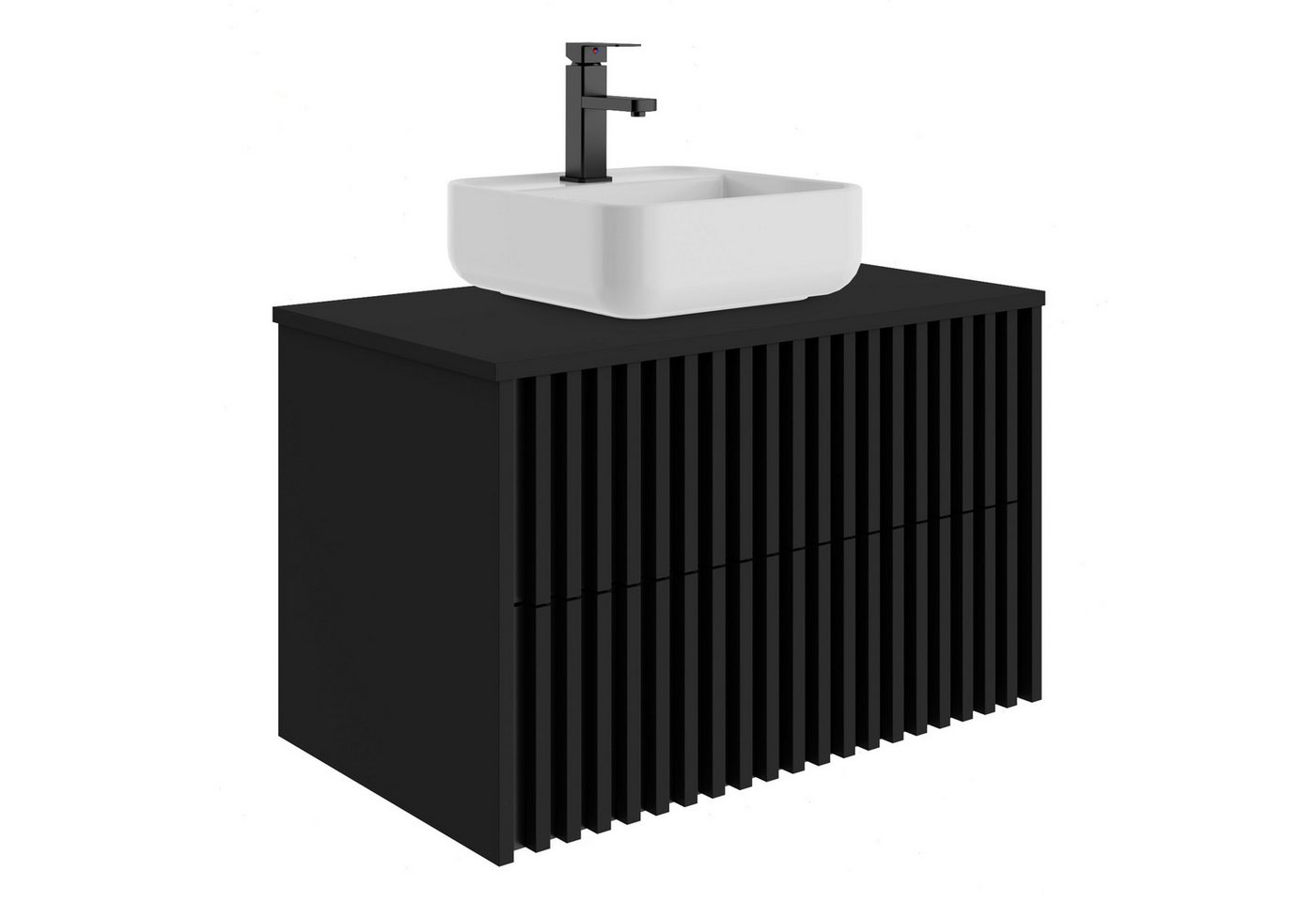 UEV Waschtisch mit Unterschrank hängend Rechteckiges Keramikwaschbecken (Komplett-Set Badmöbel, Badezimmmer Schrank, mit Wasserhahn und Pop-up-Ablassventil Aufsatz-Waschbecken), Soft-close Schubladen,Waschbeckenunterschrank mit 2 Schubladen