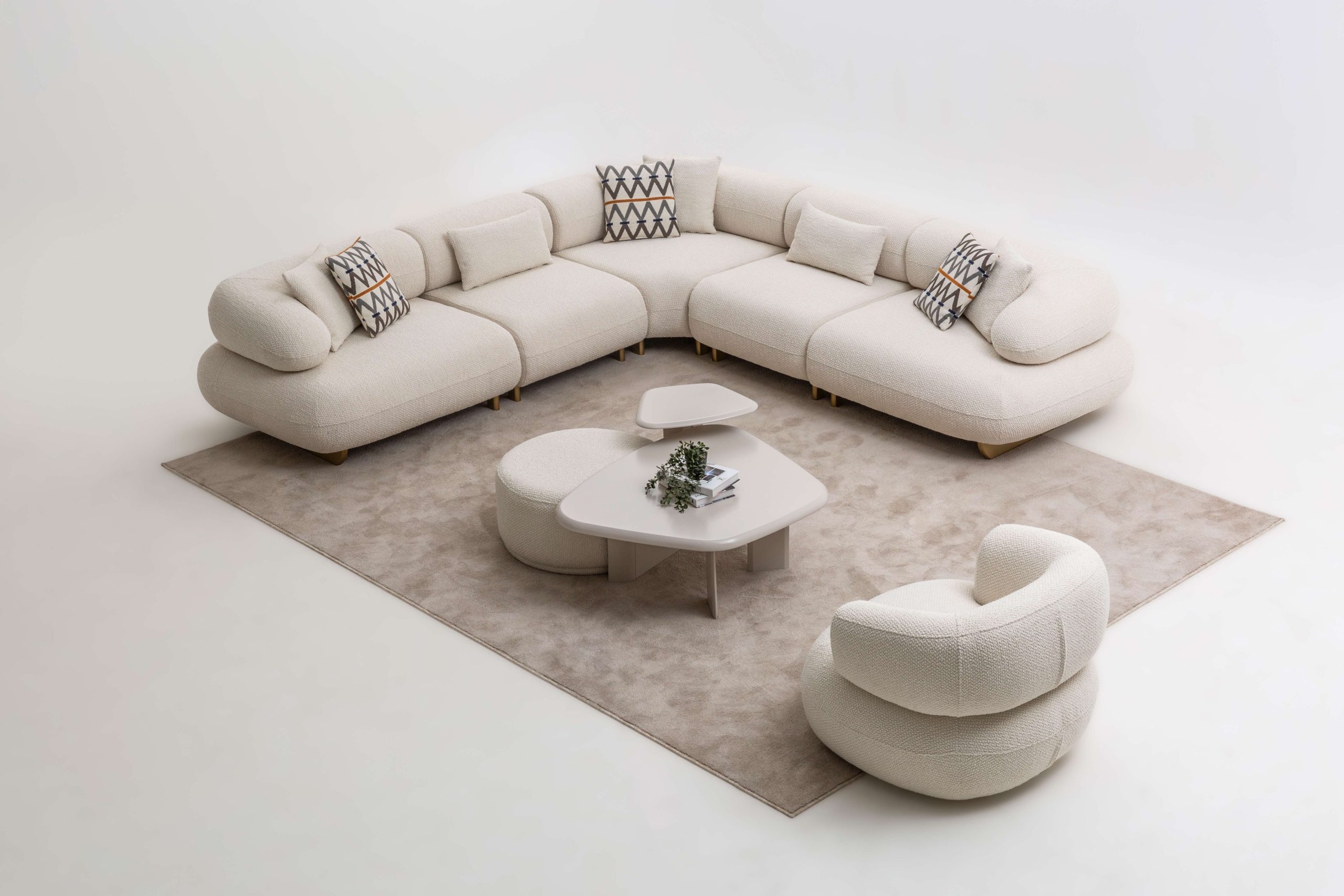 Bermo Home Ecksofa Modulares Bouclé-Ecksofa in Cremeweiß mit Schlaffunktion, made in Europe