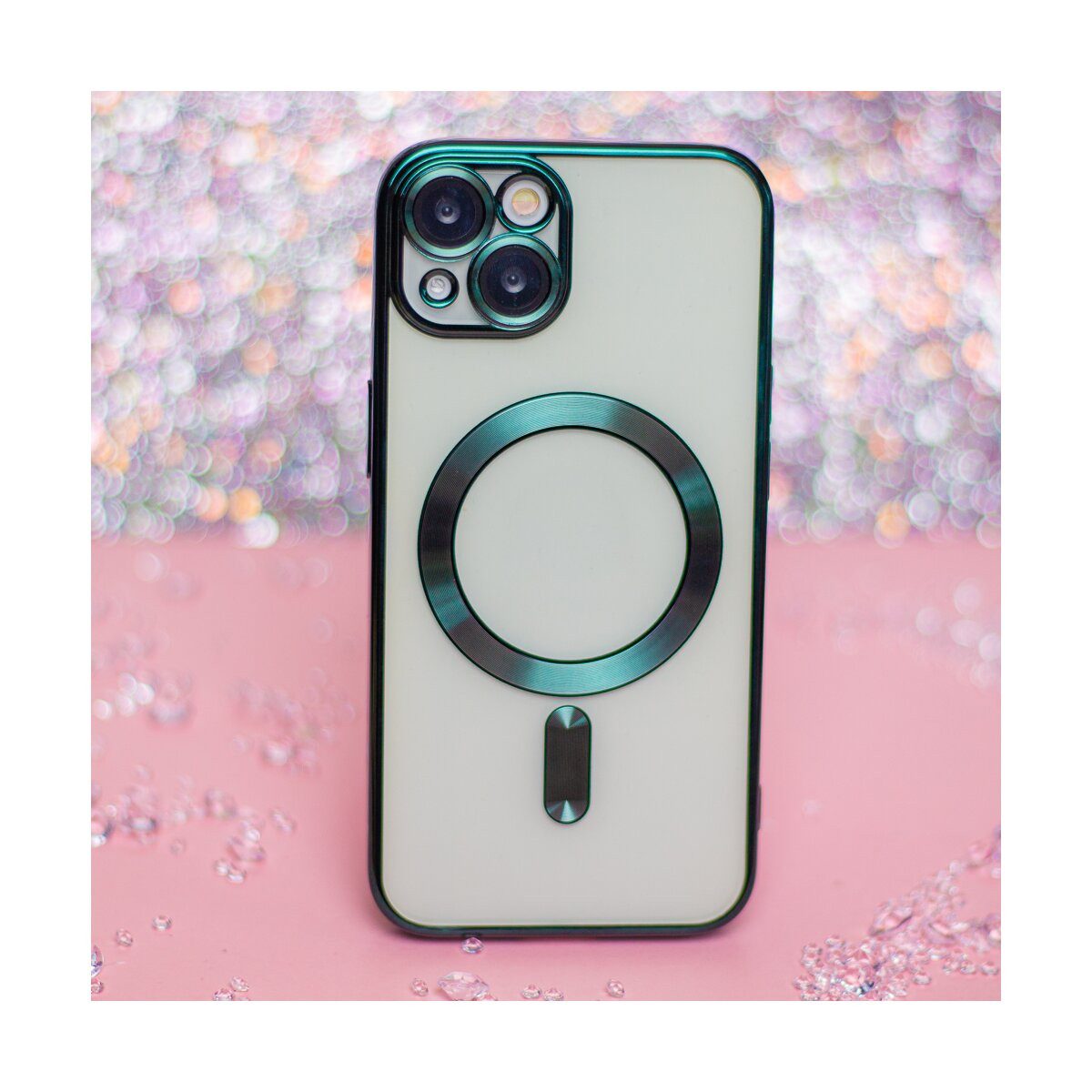 COFI 1453 Handyhülle Color Chrome Mag kompatibel mit Apple iPhone 16 Pro Grün mit Magnetrin 6,3, Transparente Hülle mit Chromkanten und Magnetring